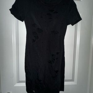 Black Distressed Short Sleeve Dress